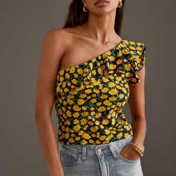 Anthropologie Maeve One-Shoulder Ruffled Top - Picture 9 of 16